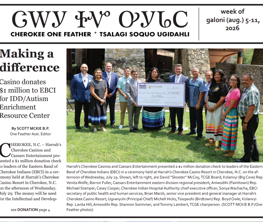 Cherokee One Feather coverage of the $1 million donation to the EBCI IDD/Autism Enrichment Resource Center